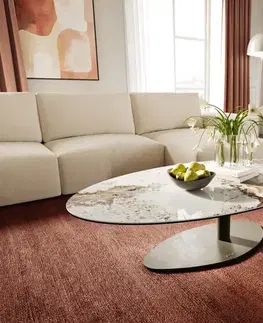 Konferenčné stolíky DELIFE Konferenčný stolík Edge oválny 140x80 cm keramika Minas Melange Vibany kov titánová farba efekt