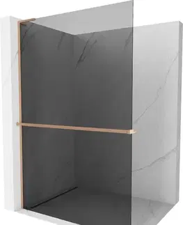 Sprchové dvere MEXEN/S - Kioto+ L Sprchová zástena WALK-IN s poličkou a držiakom uterákov 70 x 200, grafit, meď kartáčovaná 800-070-123-65-40