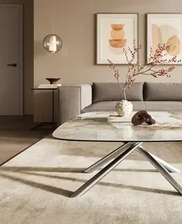 Konferenčné stolíky DELIFE Konferenčný stolík Edge zaoblený 90x90 cm keramika Minas Melange Sarity nerezová oceľ kefovaná
