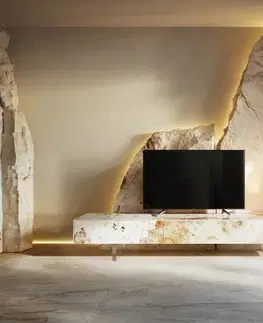 Televízne stolíky DELIFE TV stolík Cuor 200 cm keramika Minas Melange bielo-béžová 1 výklopné dvierka 1 zásuvka podstava závesná akrylové sklo
