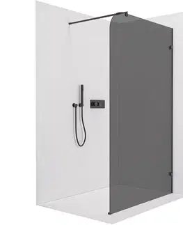 Sprchové dvere CERANO - Sprchová zástena Walk-in Orbis Round Ľ/P - 8 mm - okrúhla vzpera - čierna matná, grafitové sklo - 140x200 CER-978735