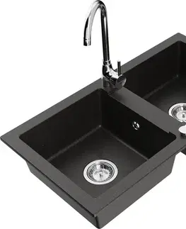 Kuchynské drezy MEXEN/S MEXEN/S - Mario granitový drez 2-bowl vrátane batérie Telma, čierna/zlatá 6504-75-670200-00