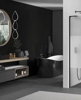 Sprchové dvere MEXEN/S - Kioto L Sprchová zástena WALK-IN 90 x 200, transparent/dekor, čierna 800-090-103-70-35