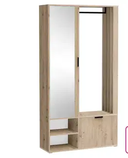 Predsieňové steny KONDELA Muna predsieň so zrkadlom dub artisan