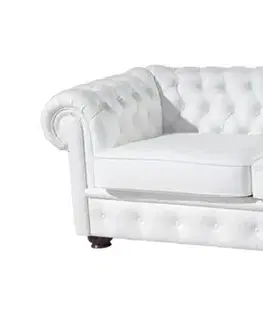 Sedacie súpravy PYKA Chesterfield kožená trojsedačka wenge / biela (White snow)