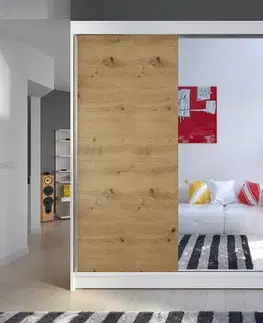 Šatníkové skrine Šatníková skriňa KAMEL 1 biela/ dub artisan