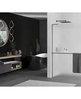 Sprchové dvere MEXEN/S - Kioto+ L Sprchová zástena WALK-IN s poličkou a držiakom uterákov 80 x 200, dekor, grafit metal 800-080-123-95-30