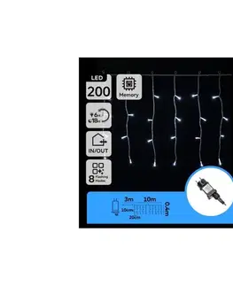 LED osvetlenie  B.V.  - LED vonkajšia vianočná reťaz 200xLED/3,6W/230V/8 funkcií 10x0,4m IP44 studená biela B103031Q1