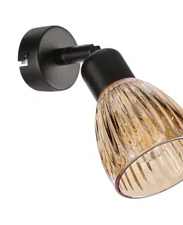 Nástenné svetlá AMCOS lampa kinkiet 1x40W E14 czarny klosz bursztynowy