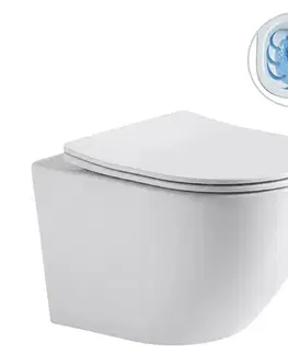 Záchody CERANO - WC závesné Cesso, Rimless + Slim/UF sedátko - biela lesklá - 49x36 CER-417341