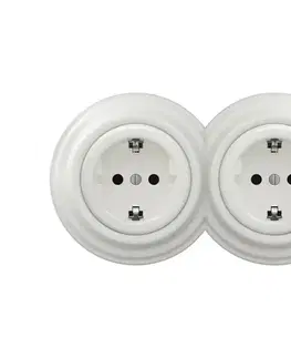 Predlžovacie káble lap -Dvojitá retro zásuvka do domácnosti s rámikom SCHUKO 230V/16A keramická biela 2xKA0008+2xKA0106