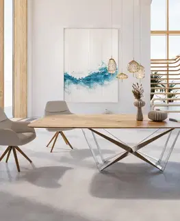 Jedálenské stoly DELIFE Jedálenský stôl Edge oválny 300x120x2,5-3 cm dub prírodný Spider plochá nerezová oceľ švajčiarska hrana