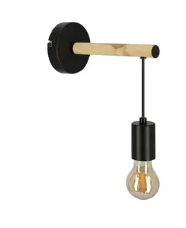 Nástenné svetlá Jednoduchá nástenná lampa čierna + drevo Izzy