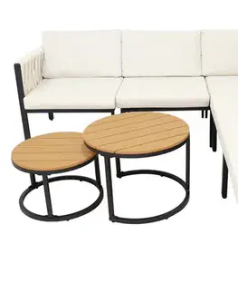 Záhradný nábytok KRETA záhradná rohová modulová sedacia súprava, béžová/teak