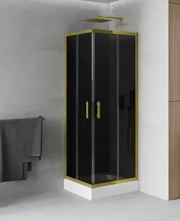 Vane MEXEN/S - Rio sprchovací kút štvorec 80 x 80, grafit, zlato + vanička Rio vrátane výpuste 860-080-080-50-40-4510