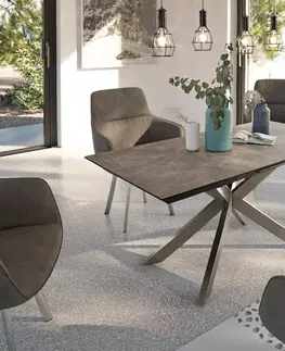 Jedálenské stoly DELIFE Jedálenský stôl Daven 160/200×90 cm keramika hnedá nerezová oceľ rozkladací