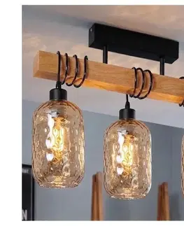 Svietidlá BRILAGI - Prisadený luster WOOD GLASS 3xE27/60W/230V borovica/čierna/dýmovo-hnedá EG44074+3xNSTK7702
