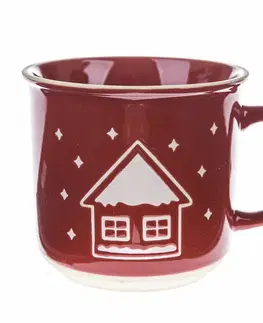 Hrnčeky a šálky Vianočný keramický hrnček Snowy cottage červená, 450 ml
