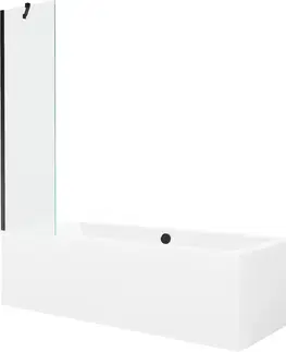 Sprchové dvere MEXEN/S - Cube obdĺžniková vaňa 180 x 80 cm s panelom + vaňová zástena 50, transparent, čierna 550518080X9505000070
