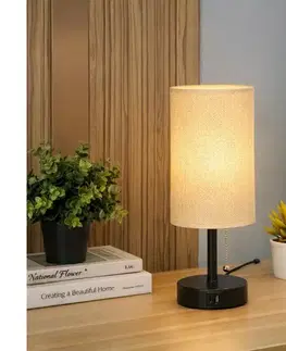 Lampy BRILAGI - Stolová lampa s USB portom TABLON 1xE27/25W/230V čierna/béžová BG3666+BG3684