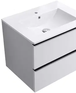 Kúpeľňový nábytok CERANO - Kúpeľňová skrinka Velora - biela matná, úchytka čierna + keramické umývadlo Todo - 71x55x46,5 CER-664855