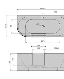 Vane POLYSAN - PORTAS R asymetrická vaňa s dvierkami, 170x75x60cm, biela 75541