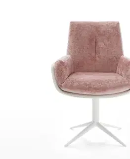 Jedálenské stoličky DELIFE Otočná jedálenská stolička Clea-Flex zmiešané materiály pravá koža bielo-ružová podstava biela 360° otočná hojdacia funkcia