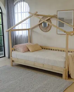 Postele KONDELA Kesio montessori posteľ s prístelkou 90x200 cm prírodná