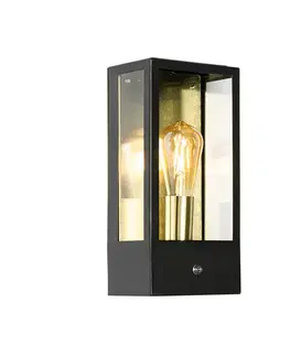 Vonkajsie svetlo so senzorom Vonkajšia nástenná lampa čierna so zlatým senzorom súmraku - Rotterdam