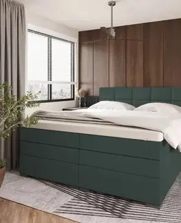 Postele KONDELA April boxspringová manželská pocketová posteľ zelená