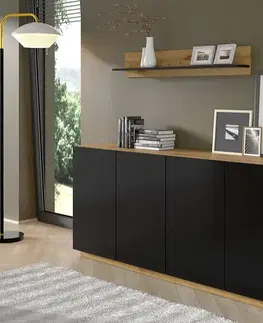 Komody ArtBm Komoda AURA 4D | dub artisan/čierny mat