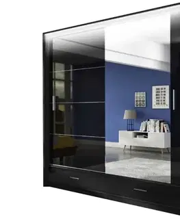 Šatníkové skrine MARSEILLE 203 šatníková skriňa čierny lesk 208cm