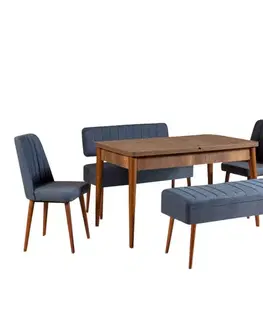 Jedálenské sety Jedálenský set s rozkladacím stolom a stoličkami (5 kusov) Vina 1048 - 4 - Walnut, Dark Blue