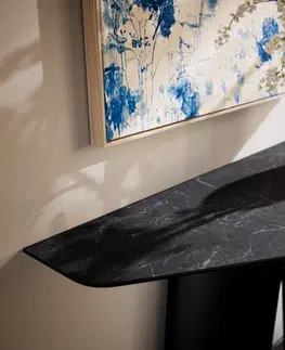 Konzolové stolíky DELIFE Konzolový stolík Edge polygonálny 140×50 cm keramika Laminam® Nero Greco antracitová Livos kov čierna