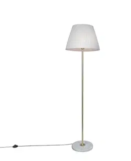 Stojace lampy Retro stojaca lampa mosadz s plisovaným tienidlom krémová 45 cm - Kaso