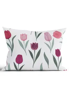 Dekoračné obliečky MKLozkoviny.sk Bavlnená obliečka na vankúš Renforcé 40 × 60 cm - Kvety tulipánov fialovej-  -