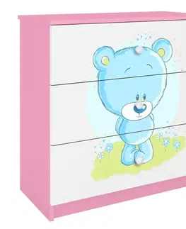 Komody so zásuvkami Detská komoda Babydreams Ružová – Medveď modrý