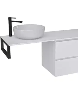 Kúpeľňový nábytok CERANO - Kúpeľňová skrinka Carole - biela matná + doska pod umývadlo z lit. mramoru Elanys - 12 mm + konzola čierna - 120x46x49,2 CER-679313