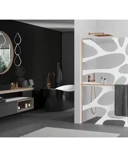 Sprchové dvere MEXEN/S - Kioto+ L Sprchová zástena WALK-IN s poličkou a držiakom uterákov 80 x 200, biely vzor, meď kartáčovaná 800-080-123-65-97