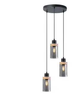 Svietidlá  Luster na lane WOODNEST 3xE27/15W/230V borovica/dymovo čierna W-KD 1015/3 BK+SM