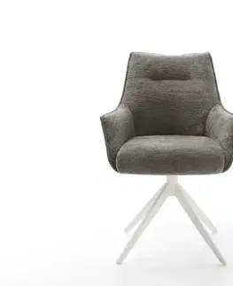 Jedálenské stoličky DELIFE Jedálenská stolička Alja-Flex s opierkami bouclé mäkký tmavobéžová krížová podstava široká biela 360° otočná hojdacia funkcia vrecková pružina