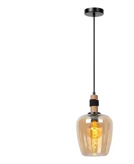 Svietidlá Lucide 45408/22/62 - Luster na lanku ILONA 1xE27/40W/230V pr. 22 cm čierna/béžová 45408/22/62