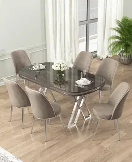 Jedálenské sety Dining Table & Chairs Set (7 Pieces) Lai - Anthracite, Chrome, Cappuccino