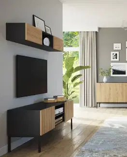 Nočné stolíky ELJEN nočný stolík, čierny mat-dub artisan