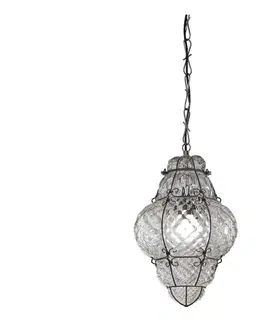 Svietidlá SIRU - Luster na reťazi CLASSIC 1xE27/60W/230V pr. 30 cm číra/čierna benátske sklo MS101-040CRB
