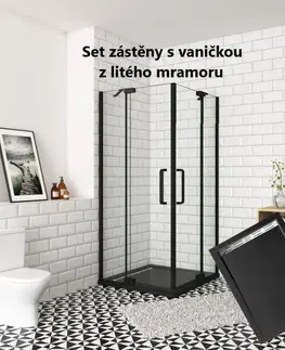 Sprchovacie kúty H K - Sprchovací kút AIRLINE BLACK R129, 120x90, s dvoma jednokrídlovými dverami s pevnou stenou, rohový vstup vrátane sprchovej vaničky z liateho mramoru SE-AIRLINEBLACKR129/BLACKSTAR12090SET