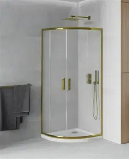 Vane MEXEN/S - Rio sprchovací kút štvrťkruh 90x90, dekor, zlatá + biela vanička so sifónom 863-090-090-50-30-4110G