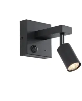 Lampy Moderné čierne nástenné svietidlo s USB-C, naklápacie - Rex