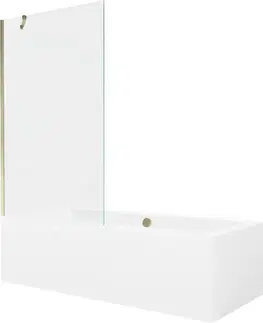 Sprchové dvere MEXEN/S - Cube obdĺžniková vaňa 180 x 80 cm s panelom + vaňová zástena 100, transparent, zlatá 550518080X9510000050