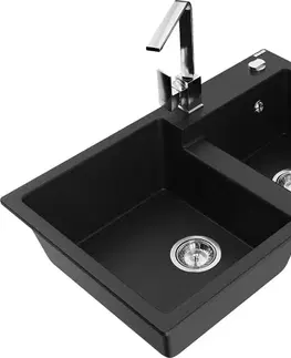 Kuchynské drezy MEXEN/S MEXEN/S - Tomas granitový drez 2-bowl vrátane batérie Rita, čierna 6516-77-670300-00